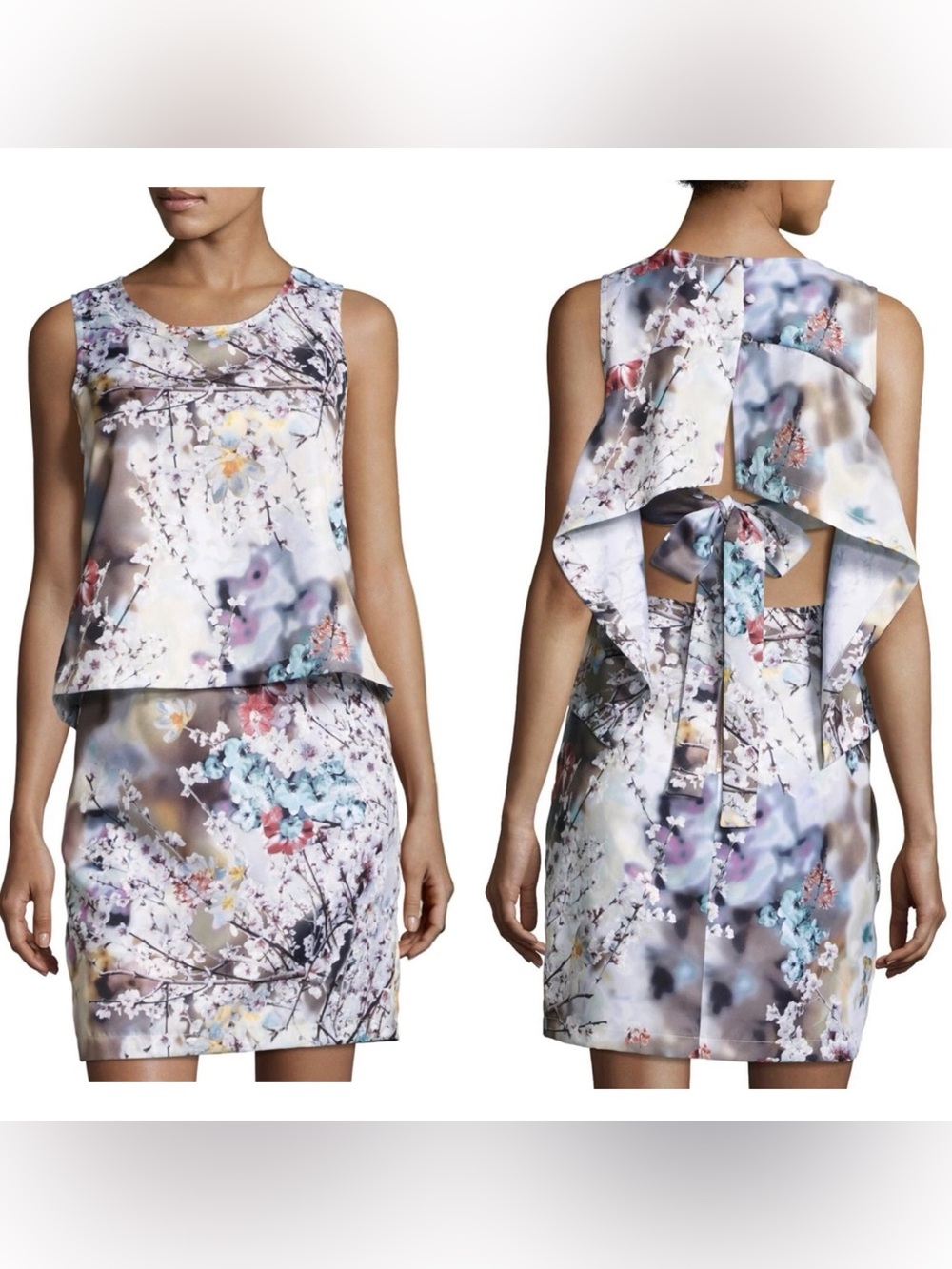 Nicole Miller Cherry Blossom Floral Multi Popover Open Back Mini Dress NWT Sz 4